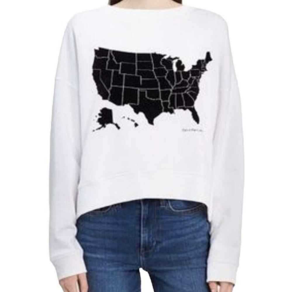White Calvin Klein Graphic Sweatshirt USA Travel Map Black Velvet Cropped